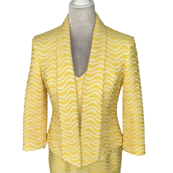 Albert Nipon Vintage Yellow White Wavy Striped 2 Piece Set Blazer Dress - 4 - Picture 3 of 16